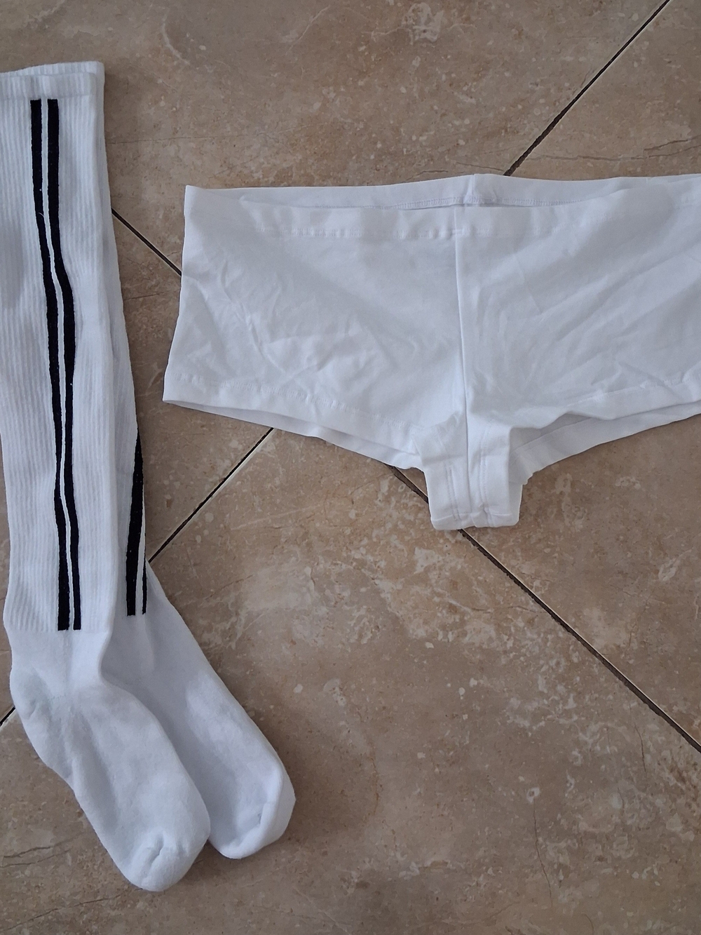 Los Angeles Apparel White Booty Shorts & Knee High Socks Bundle
